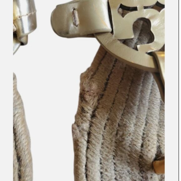 Tory Burch Gold Miller Sandals Espadrilles Straw Women 9 Thong Flip Flop - Picture 2 of 5